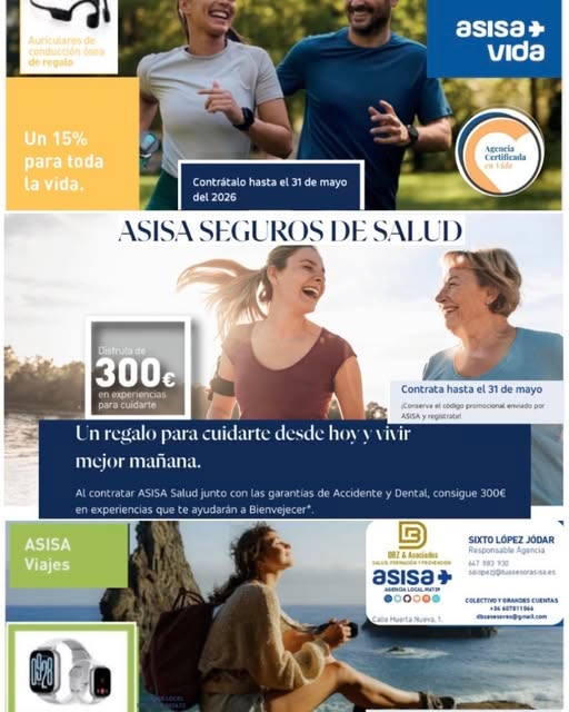 ✨ **SER ASISA ESTEPONA TE BENEFICIA** ✨

Descubre todas las ventajas de formar parte de ASISA Estepona y aprovecha nuestras **campañas especiales de mayo**:

💙 **ASISA VIDA** 

Protege lo que más importa con la tranquilidad de un respaldo seguro para tu futuro y el de tu familia.

🏥 **ASISA SALUD** 
Cuida de ti y de los tuyos con la mejor atención médica, sin listas de espera y con profesionales de confianza.

✈️ **ASISA VIAJES** 
Viaja con total tranquilidad gracias a nuestros seguros adaptados a cualquier destino.

📍 En ASISA Estepona estamos cerca de ti para ofrecerte soluciones a medida. 
👉 Infórmate y empieza a disfrutar de todos los beneficios hoy mismo.

@dbz_asisa_estepona 
\#ASISA #ASISAEstepona #Seguros #SeguroDeSalud #SeguroDeVida #SeguroDeViaje #Bienestar #Salud #Protección #CampañaMayo #Estepona #Confianza #CuidaDeTi