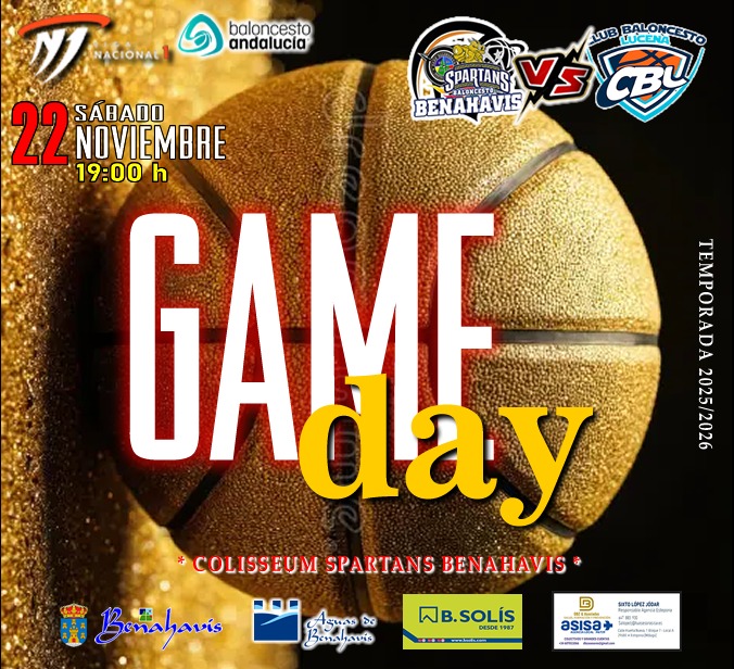 * G A M E D A Y *

🚨⛹🏀 NACIONAL N1 MASC. TEMP. 25/26 J8ª
📅 Sábado 22 de noviembre 2025
⏰ 19:00h
🏟️ Pabellón Deportes Benahavís
** Colisseum Spartans **

🏀 CB BENAHAVIS COSTA DEL SOL
vs COTO CCB LUCENA (CÓRDOBA)

#GoSpartans !! 🏀💪👌 
#foreverfamily 🤗
