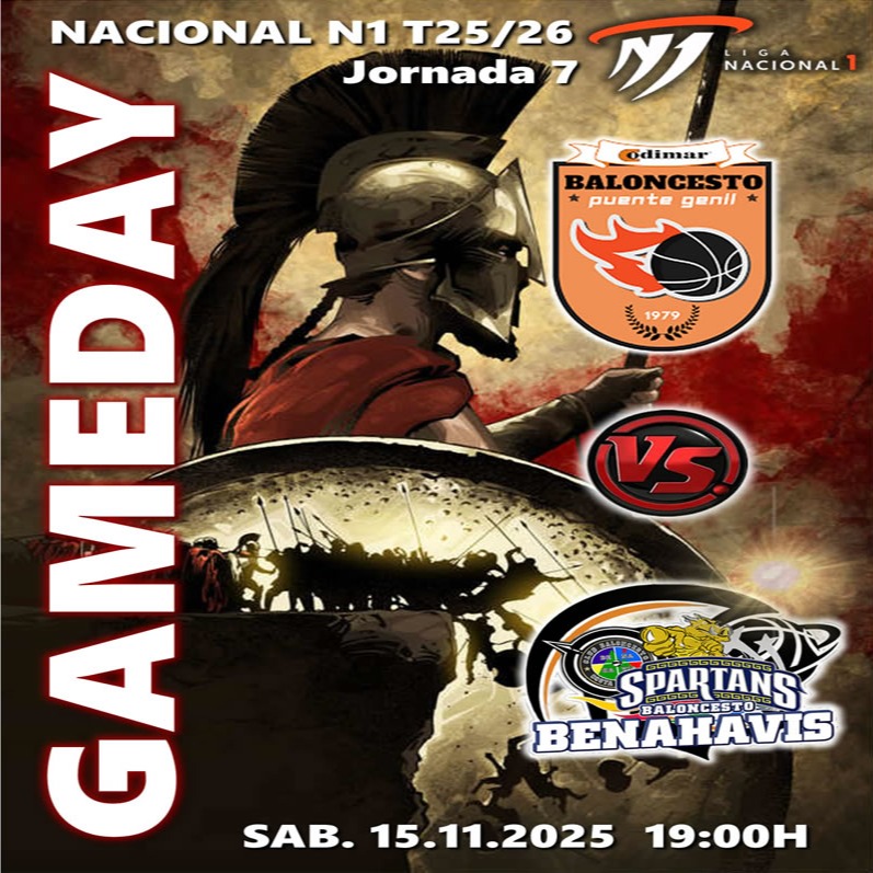 * G A M E D A Y *

🚨⛹🏀 NACIONAL N1 MASC. TEMP. 25/26 
📅 Sábado 15 de noviembre 2025
⏰ 19:00h
🏟️ Pabellón "Joaquin Crespo Quini"
** Puente Genil - Cordoba **

🏀 CODIMAR BASKET GENIL
vs CB BENAHAVIS COSTA DEL SOL

#GoSpartans !! 🏀💪👌 
#foreverfamily 🤗