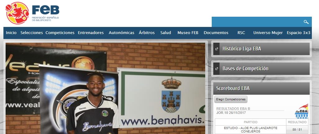 BENAHAVIS en portada de la web de la FEB Federación Española de Baloncesto