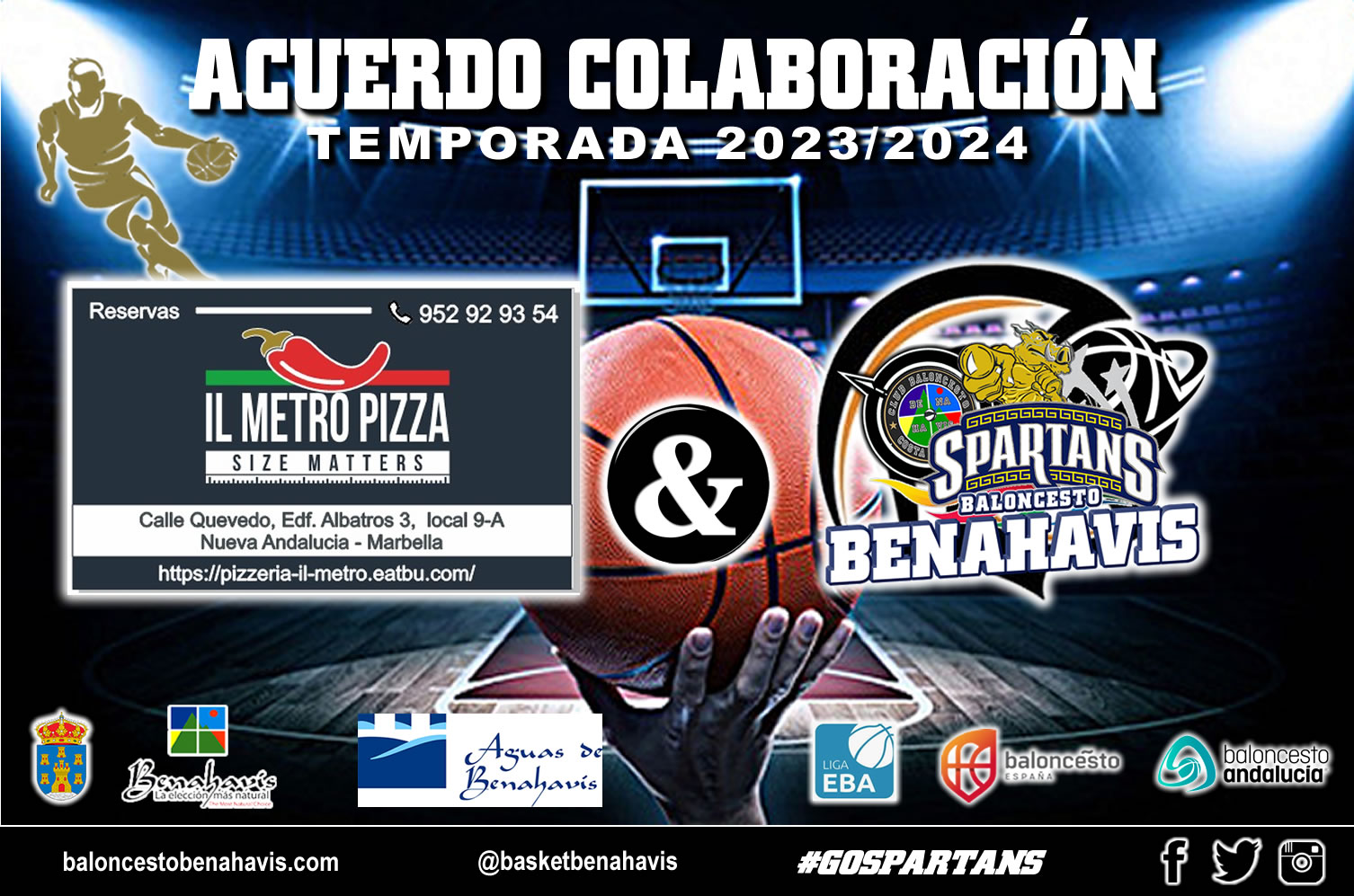 🚨⛹🏀 CAMPAÑA DE PATROCINIOS TEMP. 23/24 – Agradecimientos a la empresa “PIZZERIA IL METRO» de Nueva Andalucia (Marbella), por sumarse al Proyecto del CB Benahavís Costa del Sol