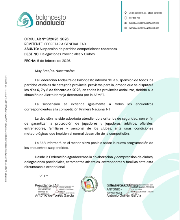 ** SUSPENDIDA LA JORNADA POR FAB ANDALUCIA ATENDIENDO A CRITERIOS DE SEGURIDAD DEBIDO A LAS INCLEMENCIAS DEL TIEMPO **